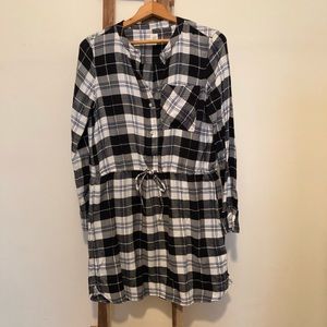 Flannel Dress with Drawstring Waist
